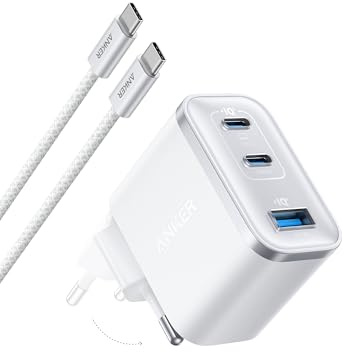 Anker Caricatore USB C 70W, Adattatore di Alimentazione ad Alte Prestazioni con Rapido a 3 Porte, Caricatore PIQ 3.0 per iPhone 17 Pro Max/Serie 16-12, MacBook Pro, iPad, Galaxy, Pixel e Altro(Bianco)