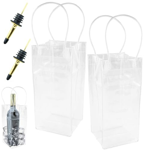 Sac de Glace Vin, 2 Pièces Sac à Glaçons, Anti-Fuite Rafraîchisseurs Pour Bouteille de vin en PVC, Transparent Ice Bag Bouteille de Vin, pour Bière Champagne Froide Vin Blanc Boissons Réfrigérées