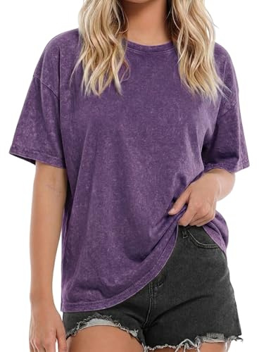 Cuptacc Tee Shirt Femme Coton Top Femme Ete Tshirt Grande Taille Manches Courtes Col Rond Fluide Ample Mode Haut