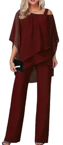 Generisch Traje de pantalón para mujer, elegante, vintage, juego de 2 piezas, traje de noche con tul, camiseta de gasa de dos piezas, camiseta de gasa y cintura alta, cóctel festivo, traje de pantalón