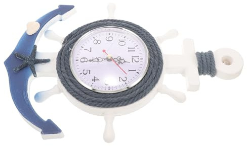 NUOBESTY Reloj de Pared Estilo Mediterráneo con Ancla y Estrella Náutica Diseño Creativo para Decoración del Hogar Materiales Seguros de Madera y Plástico Adecuado para