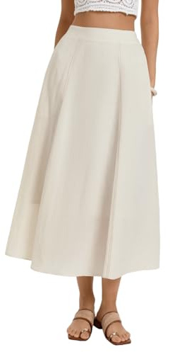 Kate Kasin Women's Summer A Line Skirts High Waist Flowy Maxi Skirt Elegant Long Lyocell Linen Skirt with Pockets