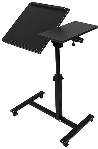 OHMG Table de lit a Roulette,2 Plateaux,pour Fauteuil,Réglable d'une Main,Table À roulettes,Table Déjeuner,Plateau Repas Canapé Lit,pour Ordinateur Portable