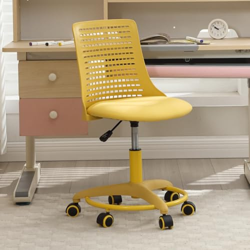 Ya-Home Sedia da Scrivania per Bambini Sedia Girevole Regolabile in Altezza Sedia Studio Bambina senza Braccioli Sedia Gioco Bambino con Schienale Sedia Bambini con Poggiapiedi per Cameretta, Giallo