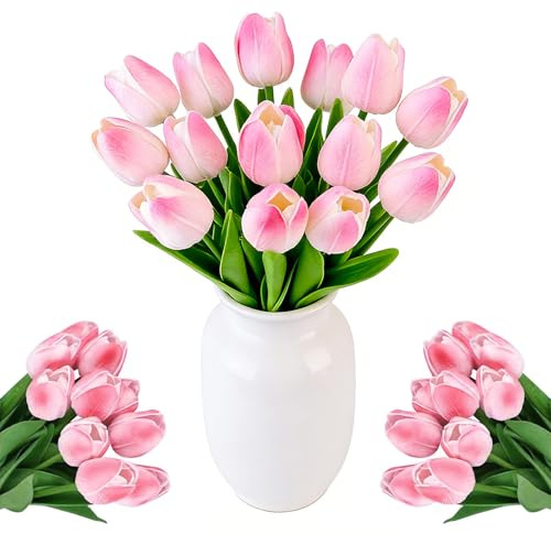12 Tulipani Finti Fiori Artificiali con Stelo in Ferro Fiori Primaverili Finti Perfetti per Decorazioni Casa, Matrimonio Bouquet Fiori Finti da Interno（Rosa pesca)