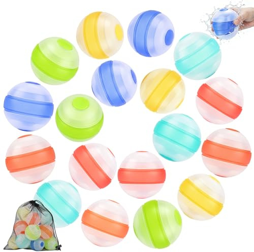 Bombe ad acqua riutilizzabili in silicone, modello 2026, palloncini ad acqua con sacchetto a rete, per aprire/chiudere, premere per 1 secondo, estate, piscina, spiaggia, giardino all'aperto (18 pezzi)
