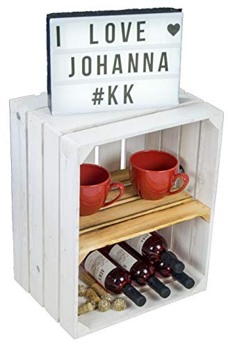 neue weiße massive Obstkiste Johanna mit geflammtemZwischenbrett QUER / Zwischenbrettern ca 50x40x30cm Bücherregal / Schuhregalkiste Regalkiste Kistenregal Schuhschrank Apfelkiste / Weinkiste