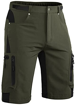 Hiauspor Pantalones Cortos de Bicicleta de montaña para Hombre, Pantalones de Ciclismo MTB, Pantalones de Ciclismo, Bicicleta de Senderismo Ligera de Secado rápido para Exteriores (Verde, XL)