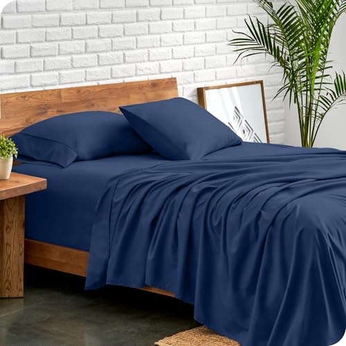 Bare Home Bed Sheet Set Double Size - Premium 1800 Ultra-Soft Hydro-Brushed Microfibre Sheets - Deep Pocket - 4 Piece Set - Fitted Sheet, Flat Sheet, and 2 Pillowcases (Double, Dark Blue)