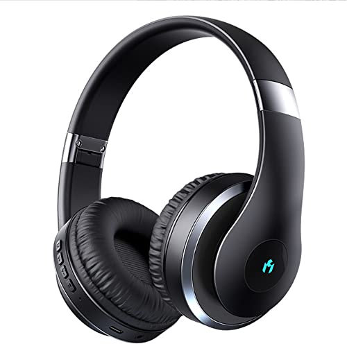 Trådlösa hörlurar över örat, Bluetooth 5.1 vuxna DJ-hörlurar hybrid aktiva brusreducerande hörlurar med 60 timmars speltid och minnesskum öronkåpor inbyggd mikrofon, för resor hem kontor (svart)