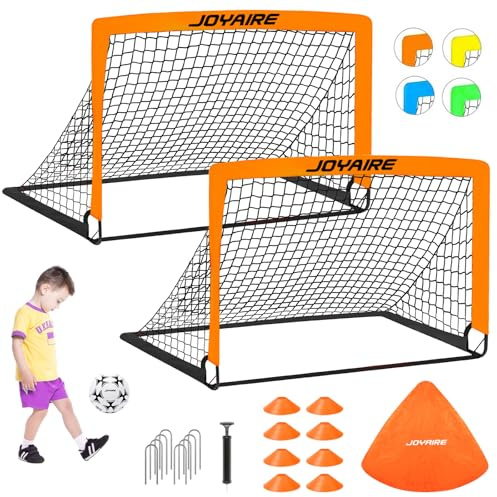 Soccer Goals for Backyard Set, Portable Kids Toddler Soccer Goal 2 of 4' x 3', Pop Up Soccer Net Soccer Training Equipment with Size 4 Soccer Ball, Carry Bag, Youth Games, Sports, Outdoor Play