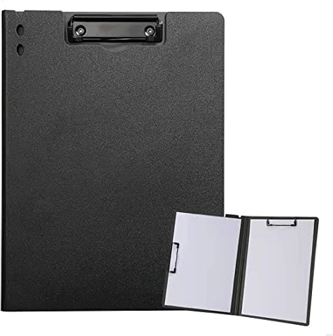 ZMREN Portapapeles de plástico, tamaño estándar A4, con pinza doble clip, para oficinistas, estudiantes, profesores (31,5 cm x 22,5 cm) - Negro