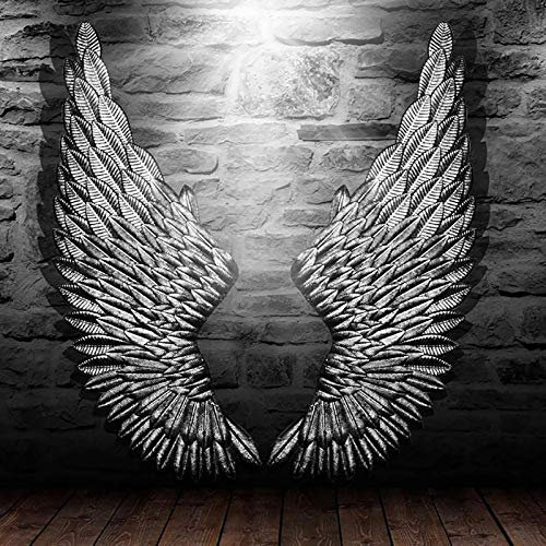 Decorazione Murale Scultura da parete, Decorazione da parete artistica con ali d'angelo, sculture in bassorilievo in ferro argento, per la decorazione murale di casa/camera da letto/soggiorno/sala da