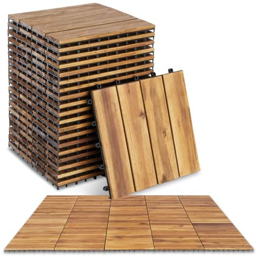 tectake® Lot de 20 Dalles clipsables exterieur Caillebotis exterieur Dalle Bois Résistant aux intempéries pour Revêtement de sol extérieur Terrasse Balcon Veranda Abri de jardin Spa