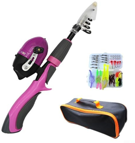 Zoegneer Set di canna da pesca per bambini, con mulinello da viaggio per genitore-figlio (rosa)