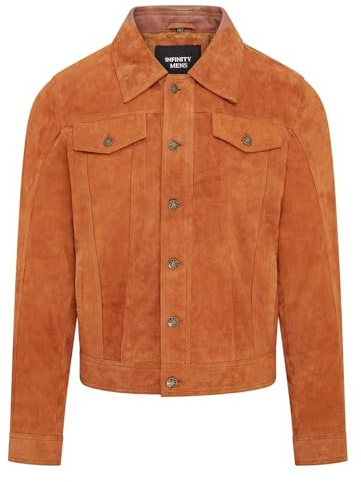 Infinity Leather Giacca da jeans in pelle western da uomo in pelle scamosciata di capra marrone chiaro