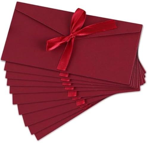 CXNXFD 10 st 22 x 11 cm solid färg kraftpapper kuvert vinröd kuvert med rosett utsökt vintage rektangulärt inbjudningskort födelsedagskort vykort gratulationskort gratulationskort gratulationskort