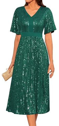 GRACE KARIN Elegant paljettklänning, festlig cocktailklänning för bröllopsgäst, glänsande paljettklänning för kvällsfest, Mörkgrön, S