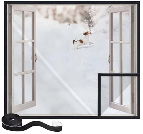 Transparente Transparente Reutilizable Películas155x180cm Kit de Aislamiento de Ventanas de Plástico con Cinta Adhesiva de Doble Cara, Cinta para Ventanas Incluida, Negro