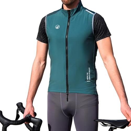 IMPALAPRO Gilet Antivento Ciclismo Uomo – Gilet Bici Uomo Leggero e Traspirante con Tasche e Dettagli Riflettenti (M, Verde scuro)