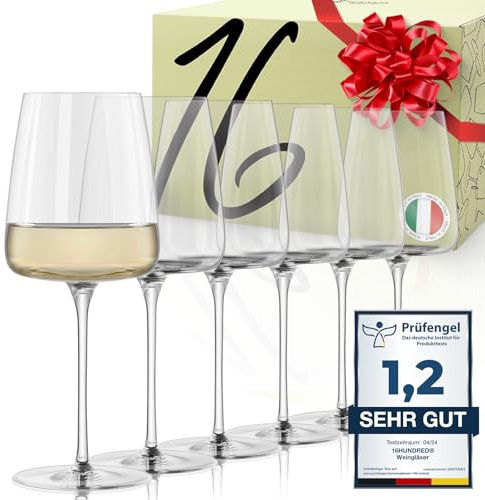 16hundred® Moderne Weißweingläser 12er Set | Für Weiß- & Roséwein sowie Aperitifs | Robustes Kristallglas | 450ml | Spülmaschinenfest | Made in Italy