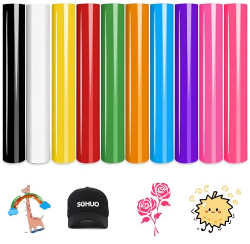 DAWRIS Lot de 10 films en vinyle de transfert thermique pour traceur textile, film flexible pour traceur textile, logos de bricolage, tissu, vinyle HTV marron clair, compatible avec les cutters de