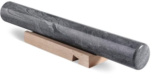 Cahzfie Luxuriöse Afrika Naturmarmor Französisches Nudelholz Ohne Griffe, Antihaftbeschichtetes Polierte Teigroller mit Ablage zum Kochen & Backen, Schwere Backrolle, Leicht Zu Reinigen (Monte Grigio)
