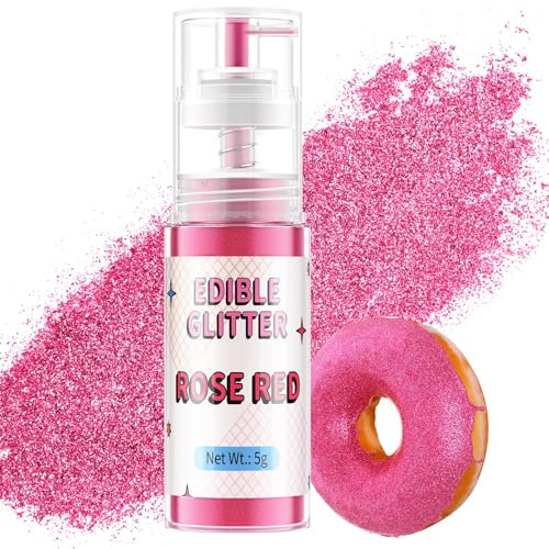 Paillettes Comestibles Spray Rouge Rosé, Waysroma Paillettes Alimentaires Comestibles Or Spray Paillette pour Pâtisserie, Fraises, Boissons, Gâteaux, Fondants, Cocktails, Chocolat (5g)