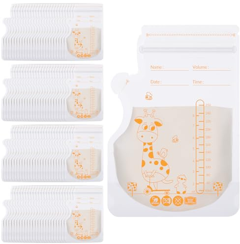 GSrenyu 100 Pcs 250ml Breast Milk Storage Bags with Scale and Zipper Seal,Milk Storage Bags for Breastfeeding Fridge or Freezer Use