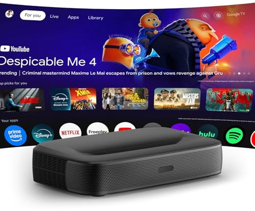 [Global Google TV] Projecteur Intelligent Mini UST Triple Laser WUPRO Cinema G3, 600 Lumens ANSI, Mise au Point Automatique 1080P pour Cinéma Maison, Extérieur (Black)