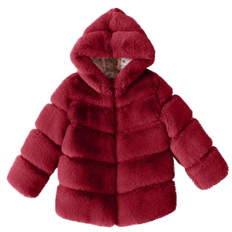 Manteaux en Fausse Fourrure Fille Hiver Veste en Fausse Fourrure pour Enfants Filles en Fausse Chaude Vestes à Capuche Blouson d'hiver Manteaux et Blousons Ado Chaude en Peluche pour 2-13 Ans