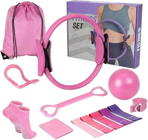 13 Pcs Pilates Equipment - Home Pilates Kit for Women with 14 Pilates Ring Yoga Ball Stretch Band Non Slip Socks Eco Friendly PVC - Home Workout Equipment for Yoga Fitness Toning Flexibility