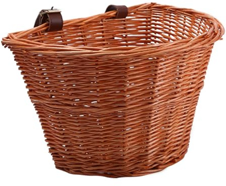 ORFOFE Cestino per Bicicletta in Rattan Naturale D-Shape Cesto Anteriore Intrecciato a Mano Capiente e Resistente Facile da Montare su Manubrio per Ragazzi e Ragazze