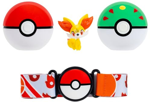 Pokémon Fenniken Clip ‘N’ Go Belt Set - 2-Inch Fenniken Battle Figure with Poké Ball, Friend Ball, and Fire-Type Themed Belt
