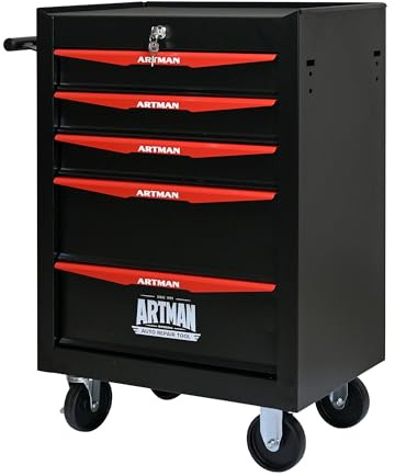 Fsazub 5 Drawers Tool Cart on Wheels, Multifunctional Rolling Tool Chest, Drawers Mobile Trolley Organizer Heavy Duty Tools Box with Locking Wheels & Ball Bearing Drawers (Black, 5 Drawers)