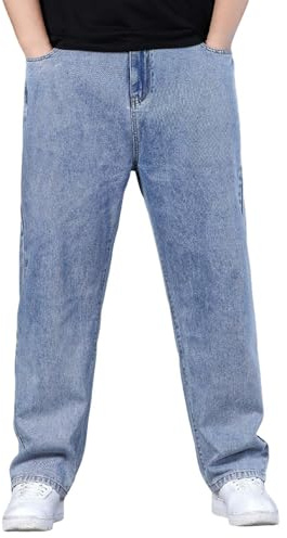 Generiska jeans för män baggy: denimbyxor överdimensionerade jeans raka ben jeans lätta slip-on byxor andningsbara fritidsbyxor bekväma stretchjeans vardag klassiska utomhusbyxor för män, Ljusblå, M
