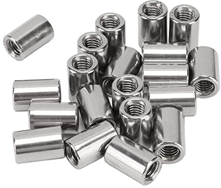 Giunti Filettati M6 in Acciaio Inox 304, 20 Pezzi, Dado di Collegamento Tondo, 10 mm - Resistente alla Ruggine, Connessione Fissa Tra Barre Filettate, Uso Multifunzionale