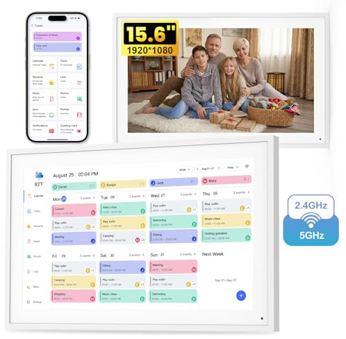 NEWYES Calendario digitale smart da 15,6 pollici con touchscreen, organizer da parete senza abbonamento, sincronizzazione Google/iCloud/Outlook, agenda elettronica con pianificatore di pasti e