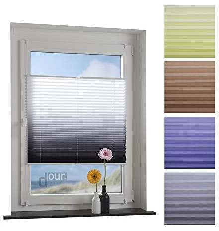 ourdeco® Plissee mit Farbverlauf / 45 x 130 cm weiß-grau/lichtdurchlässig, Blickdicht/Farben: Blau, Braun, Grün, Grau