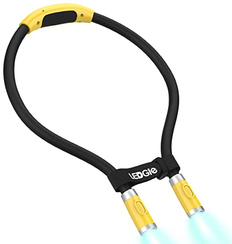 LEDGLE LED Neck Light for Reading Rechargeable Neck Flashlight for Knitting, 3 Adjustable Brightness, Flexible Soft Silicone Arms - for Reading Knitting Crocheting Camping Repairing (Yellow)