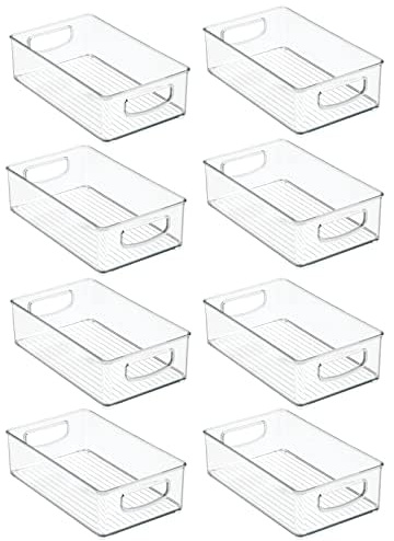 mDesign Small Plastic Kitchen Storage Container Bin with Handles - Organization in Pantry, Refrigerator or Freezer - Food Organizer for Fruit, Yogurt, Squeeze Pouches, Ligne Collection, 8 Pack, Clear