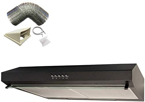 SIA VSR60BL 60cm Black Slim Visor Cooker Hood Kitchen Fan And 3m Ducting Kit
