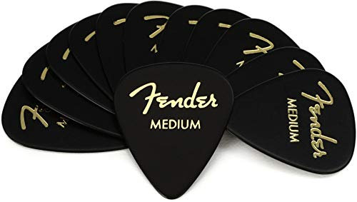 Fender Classic Celluloid, Schwarz, 351 Shape, Größe M, 12 Stück