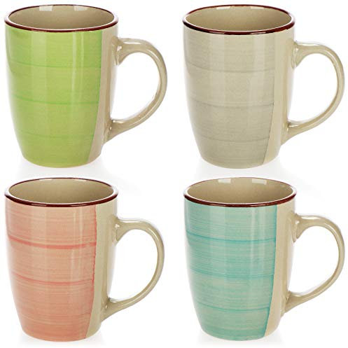 com-four® 6x Taza de café de cerámica - Taza de café de diseño moderno - Tazas para bebidas frías y calientes - 260 ml (06 piezas - verde/azul/amarillo/rosa/naranja/gris)