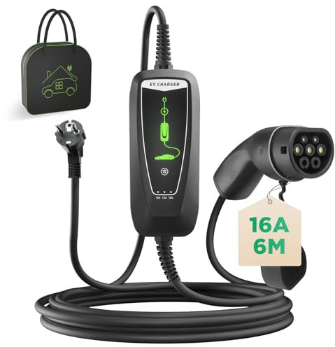 WISSENERGY Typ 2 EV Ladekabel Schuko 2-Pin, 3,68KW Einphasig [10-16A] EV Ladegerät mit 6M Ladekabel, IP66 Wasserdicht Mobile Ladestation mit Tragetasche für PHEV EV
