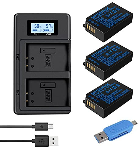 CITYORK 3-Pack EN-EL20 Battery 7.4V 1280mAh and LCD Charger For Nikon Coolpix P950, Coolpix P1000, Coolpix A, Nikon 1 AW1, Nikon 1 J1, Nikon 1 J2, Nikon 1 J3, Nikon 1 S1, Nikon 1 V3