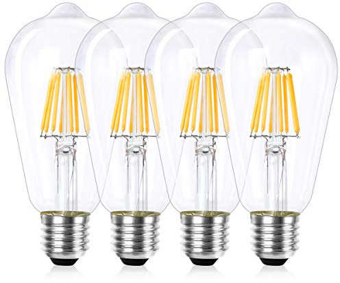 Wedna E27 LED-filamentlampor, 8W dimbar ST64 vintage Edison LED-lampa, varmvit 2 700K, 1 100 lm, retro transparent gla för hem, barer, restauranger och kaféer, set med 4 st