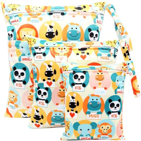 FenFang Wet Bag, 3 Pcs Borsa per Pannolini Lavabili, Porta Pannolini da Borsa Organizzatori Impermeabile Riutilizzabile da Appendere, Wetbag Trucchi Sacchetti Stoffa Neonato per Viaggi (Arancia)