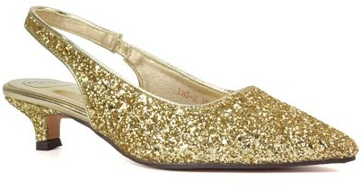 ESSEX GLAM Women's Gold Glitter Slingback Court Shoes Ladies Kitten Low Heel Point Toe Classic Wedding Party Evening Closed Toe Pumps Size 6