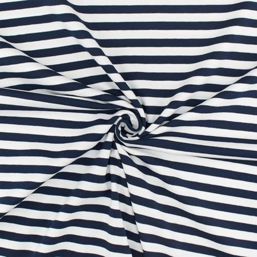 Jersey Stoff Streifen 10mm, leichter Baumwolljersey, gestreift, garngefärbt, marine/weiß (Länge am Stück: ab 50cm / Breite: 150cm)